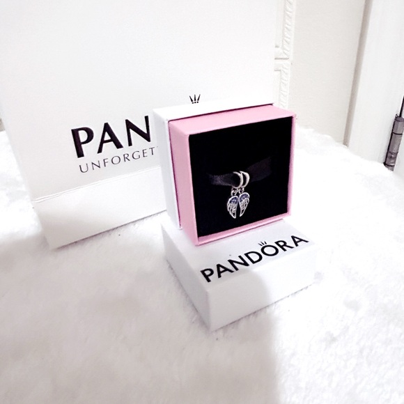 PANDORA Sparkling Splitable Heart Angel Wings Dangle Charm w/box - Picture 4 of 9